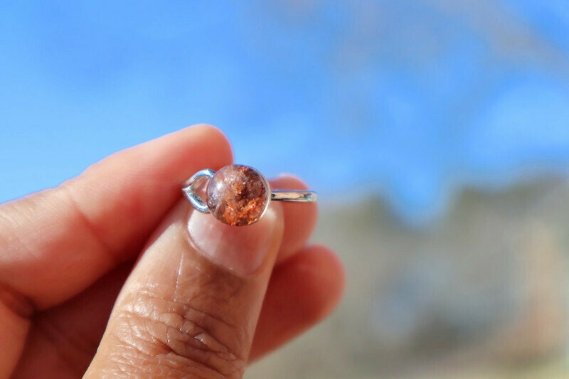Garden Quartz Ring, Silver Plated Lodolite Ring, Size 6 Ring, Gemstone Ring