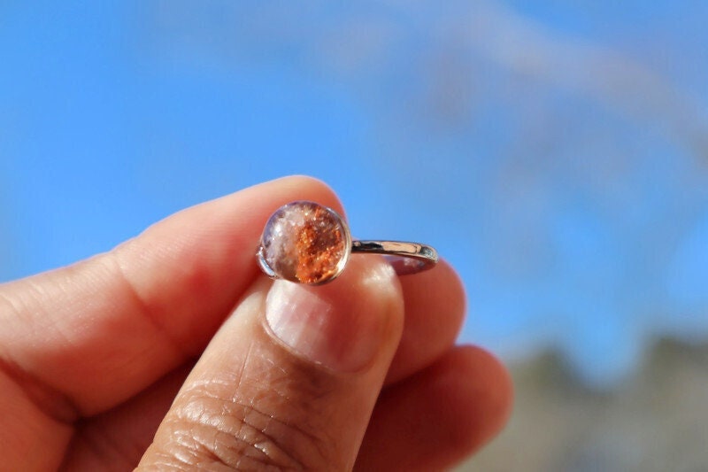 Garden Quartz Ring, Silver Plated Lodolite Ring, Size 6 Ring, Gemstone Ring