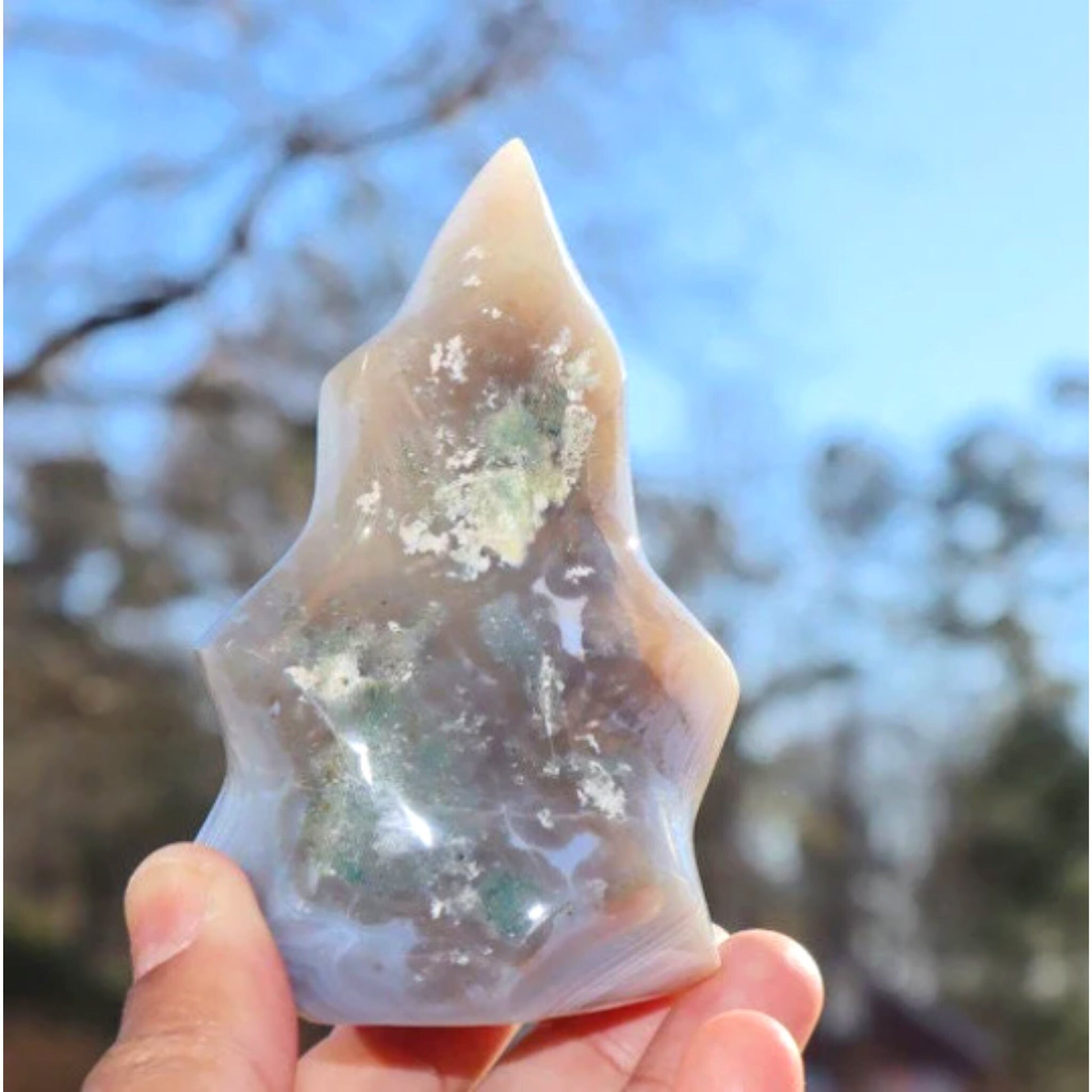 Gray Agate Flame with Moss Agate
