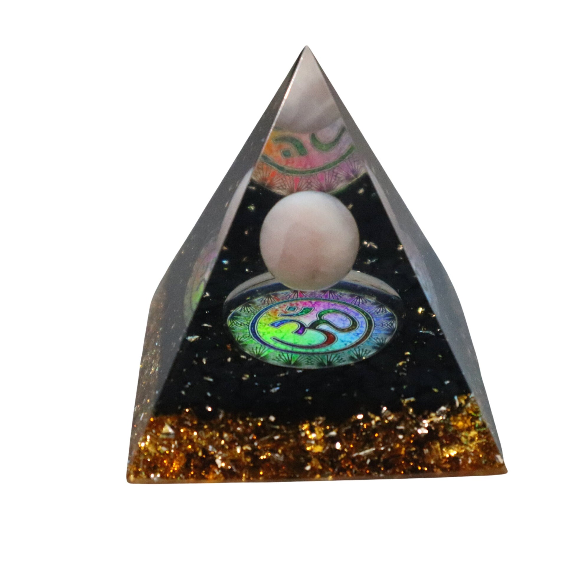 Rose Quartz Orgonite Pyramid Crystal Sphere, Black Obsidian Chips With Balancing Sphere