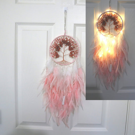 Agate Tree of Life LED Dream Catcher | Lighted Dream Catcher | Dream Catcher Art | Boho Dream Catcher | Native American Gift