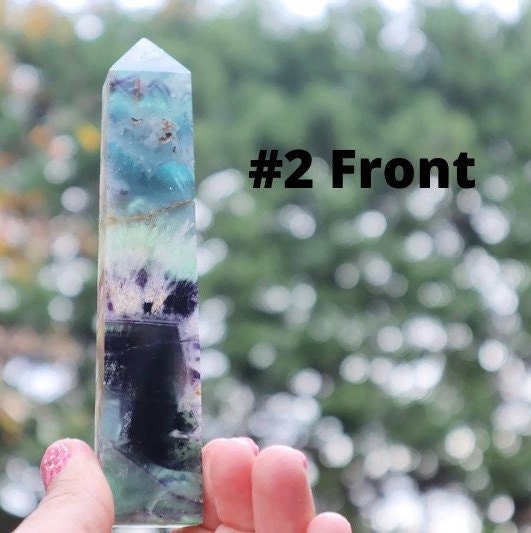 Snowflake Fluorite Point, Snowflake Rainbow Fluorite Slab Crystal, Feather Rainbow Fluorite Point, Stabilization Stone Fluorite Point