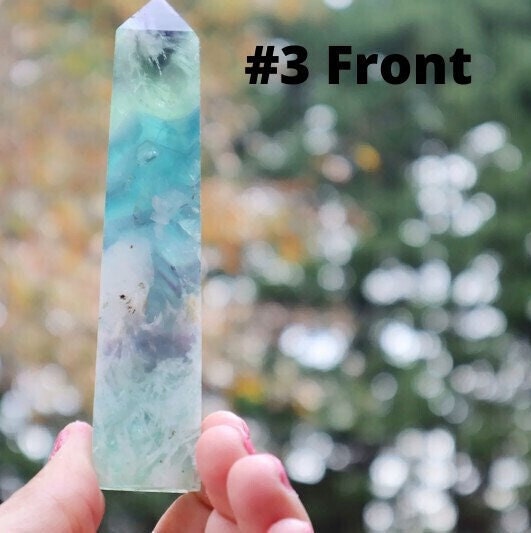 Snowflake Fluorite Point, Snowflake Rainbow Fluorite Slab Crystal, Feather Rainbow Fluorite Point, Stabilization Stone Fluorite Point