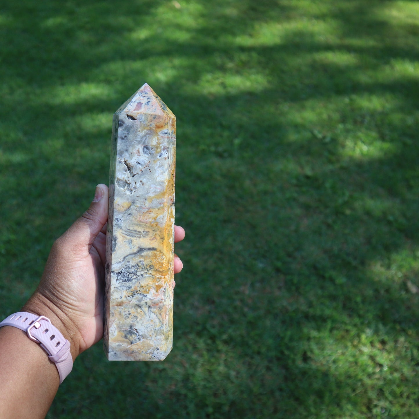 Crazy Lace Agate Tower, Big Agate Tower, Crystal Collection, Large Crystal Tower, 9in Crazy Lace Agate Tower Moss Agate Wand, Natural Agate