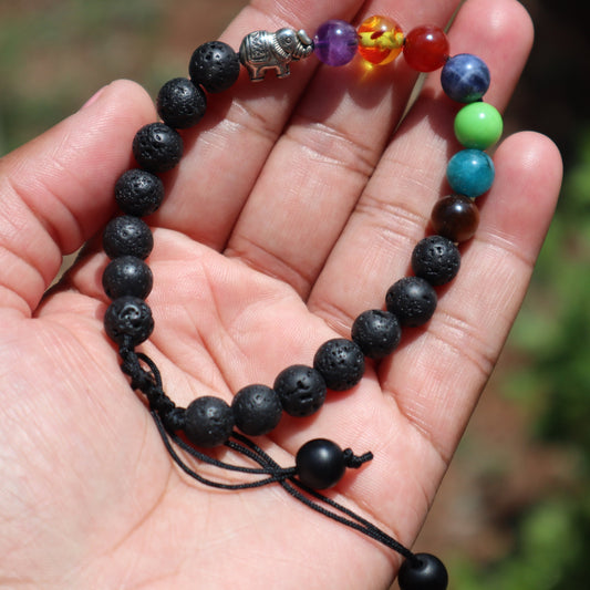 7 Chakra Adjustable Bracelets, Healing Bracelet with Volcanic Lava, Handmade Bead Jewelry, Minimalist Round Gem Beaded Bracelet Gift For Her