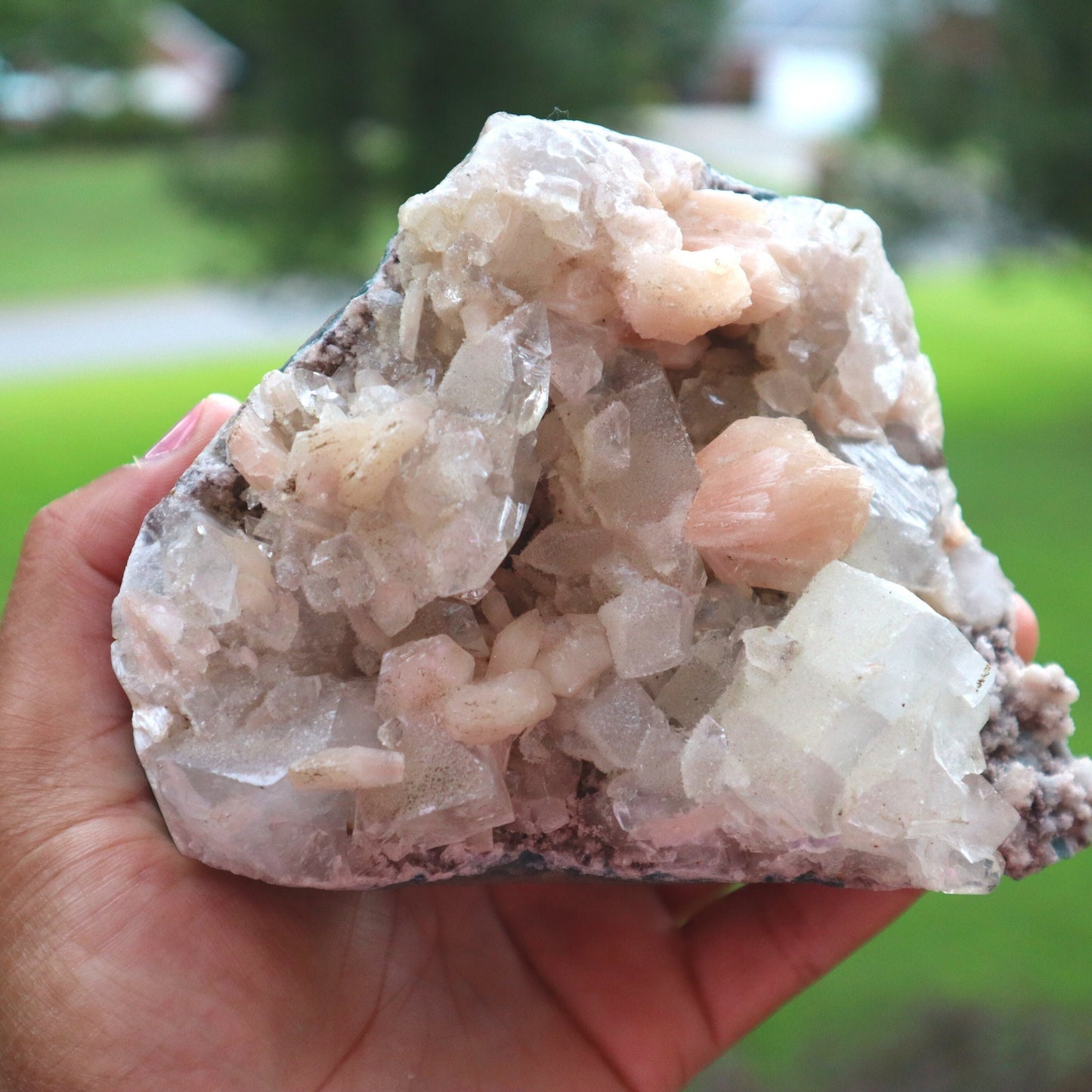 Water Diamond Apophyllite and Stilbite, Peach Apophyllite Crystal Cluster, Crystal Collection Statement Piece, Crystal Healing, Raw Crystal
