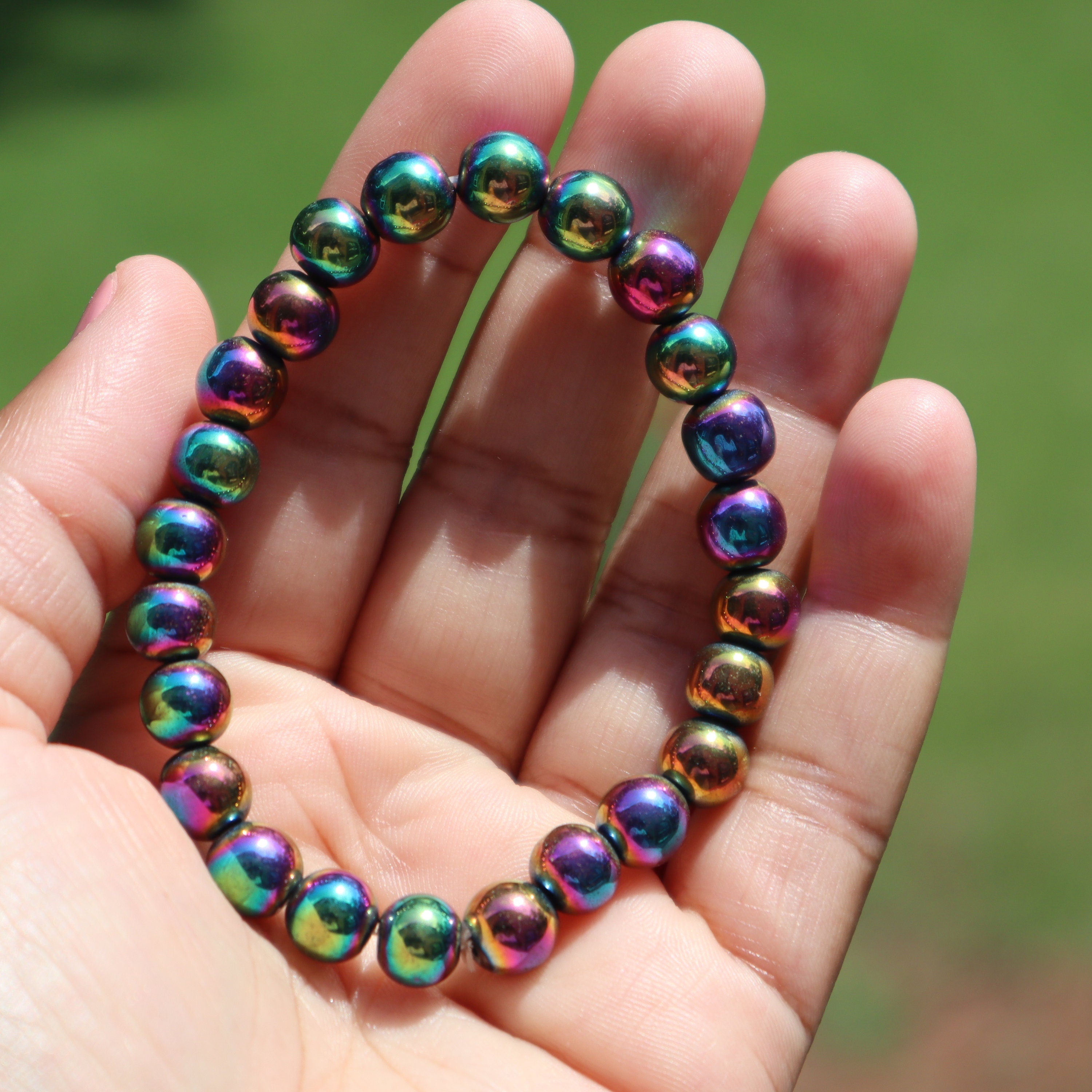 Natural Rainbow Hematite Round Loose Stone Beads Bracelet - Temu