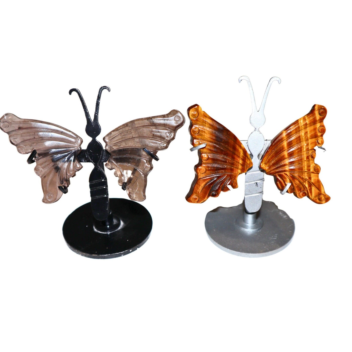 Crystal Butterfly Wings with Stand, Smoky Quartz Wings, Tigers Eye Wings, Natural Crystal Carving, Butterfly Wings