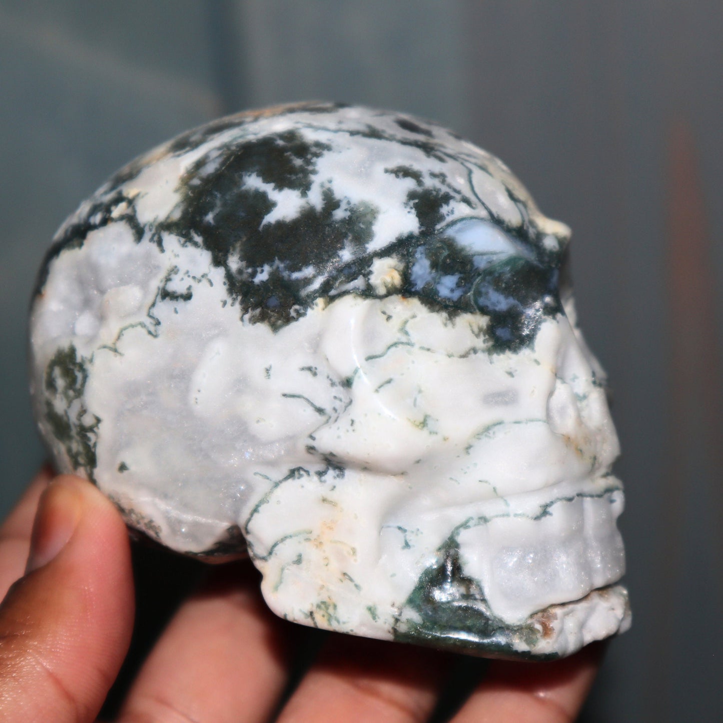 Moss agate skull, Crystal skull, Large skull, Carved Natural Crystal, Druzy Skull, Crystal Skull Carving, Agate Skull, Skull Lovers Crystal