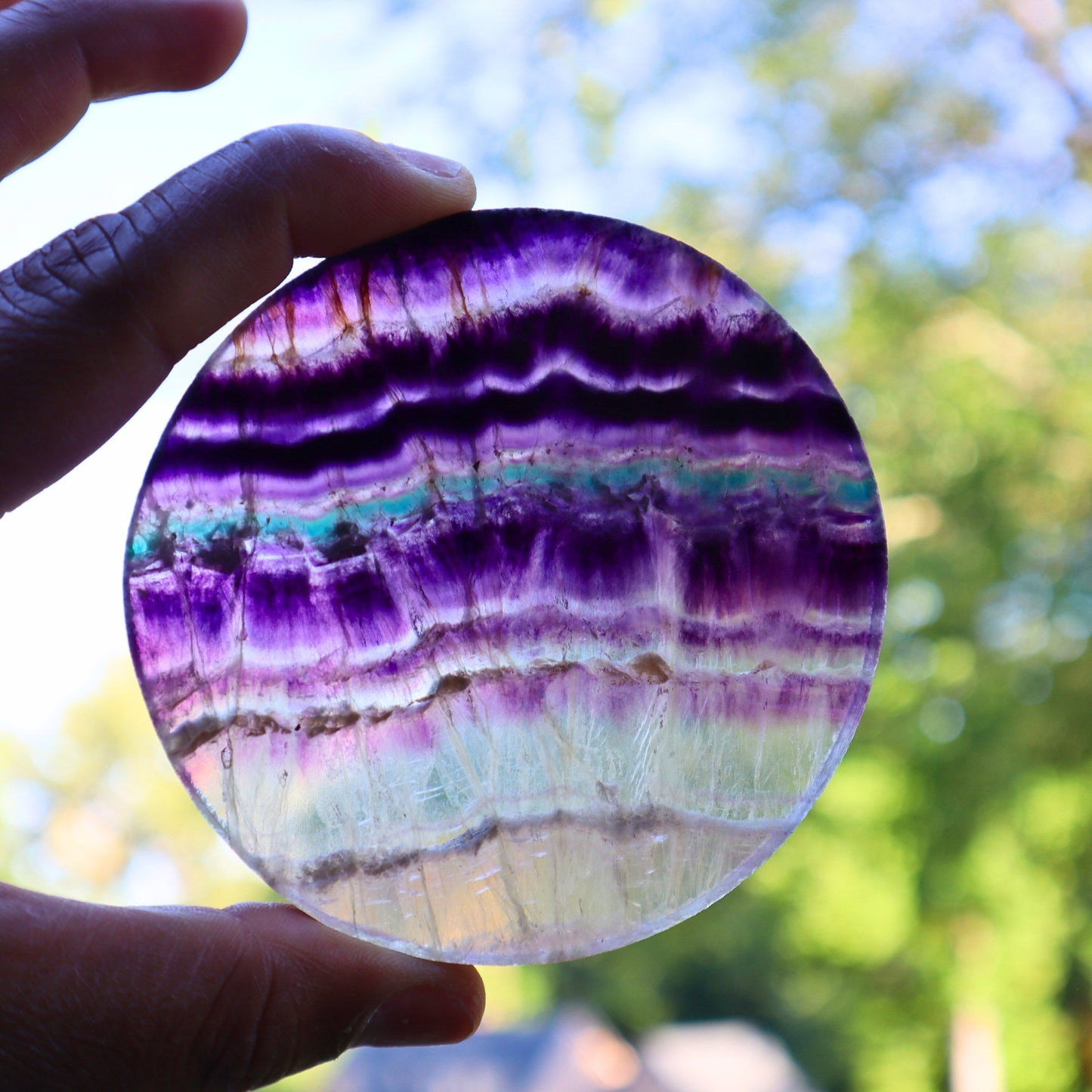 Stunning Rainbow Fluorite Coaster - Natural Crystal Healing Stone - Unique Home Decor, Fluorite Slab, Crystal Plate
