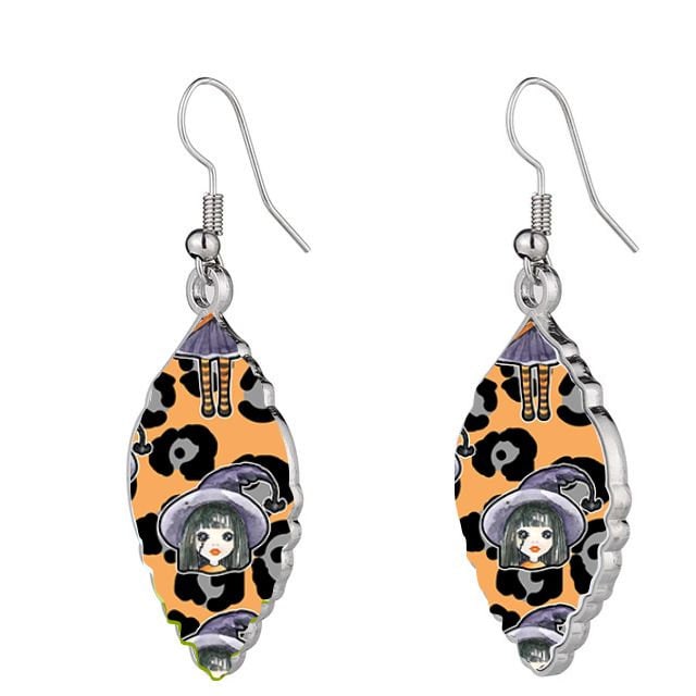 Halloween themed sublimation earrings, Vibrant Designs, Silver Plated Halloween Earrings, Halloween Jewelry, Fall Earring, Dangling Earring