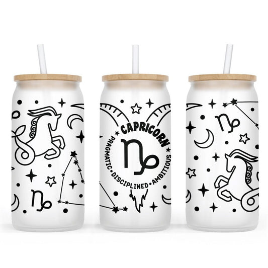 16oz Frosted Glass Tumbler, Zodiac Sign Edition, Choose Your Astrological Constellation, Astrology Birthday Gift, Zodiac Enthusiast Cup