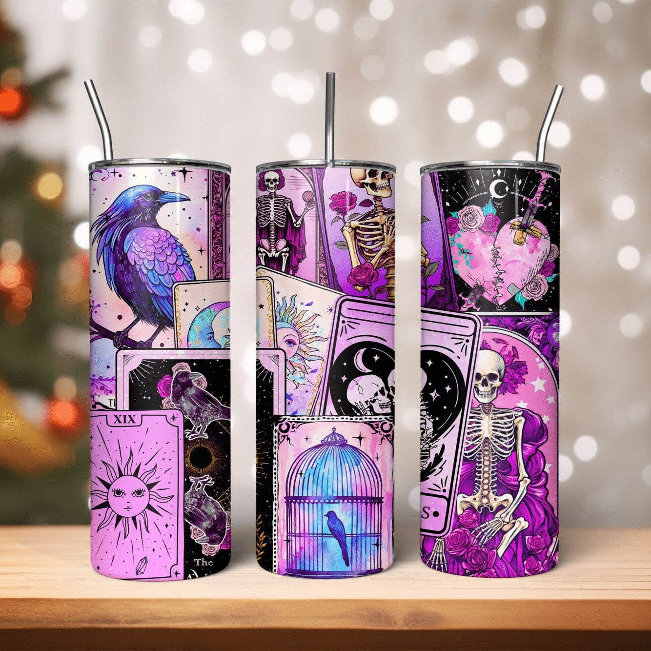 Celestial Tarot Cards Skinny Tumbler, Witchy Vibes 20oz Cup, Sublimation Design, Wiccan Witchcraft, Witchy Tumbler, Spiritual Drinkware