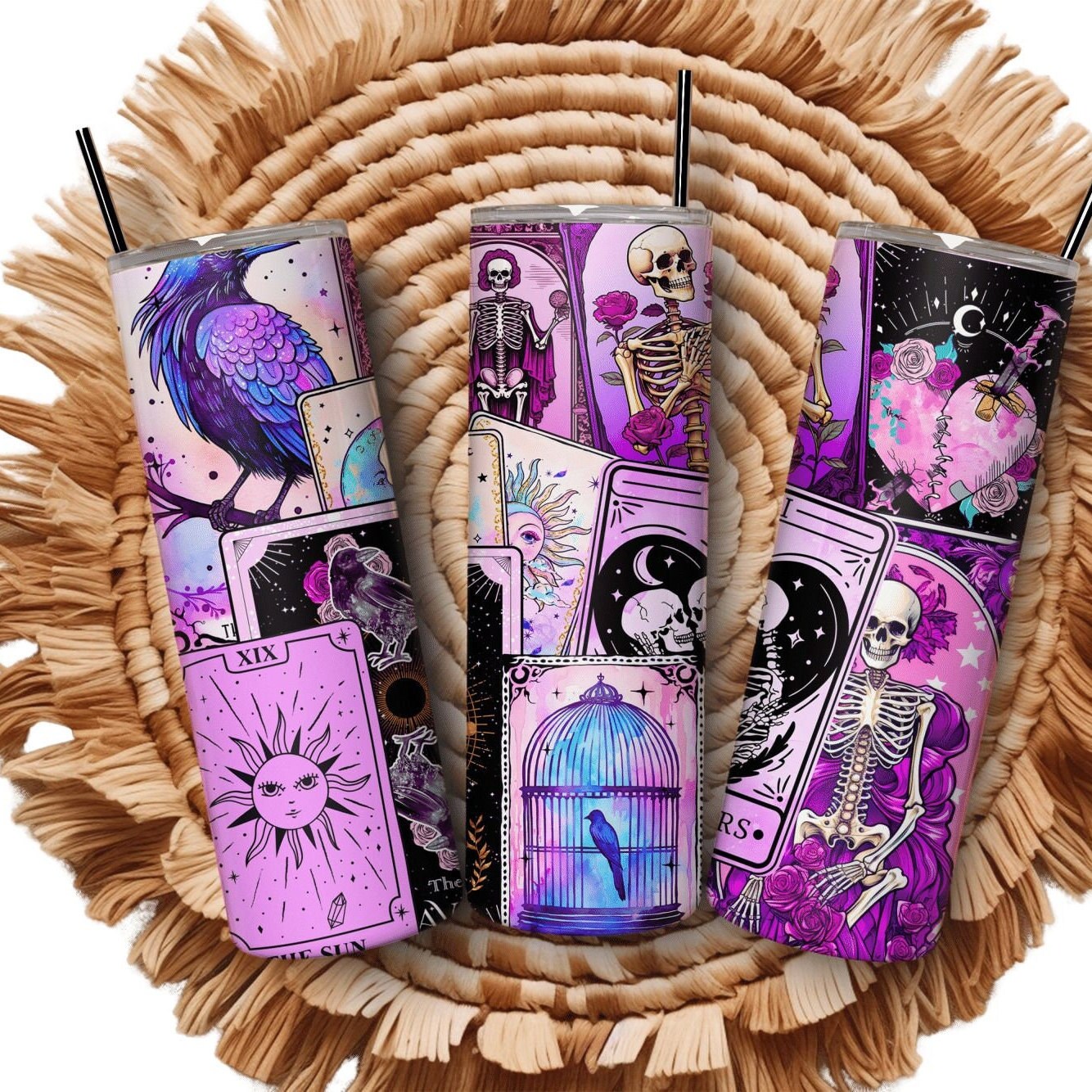 Celestial Tarot Cards Skinny Tumbler, Witchy Vibes 20oz Cup, Sublimation Design, Wiccan Witchcraft, Witchy Tumbler, Spiritual Drinkware